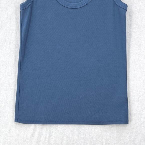 ENZA COSTA Supima Rib Scoop Tank Top Womens Medium Blue Sleeveless Quiet Luxury - Picture 7 of 13